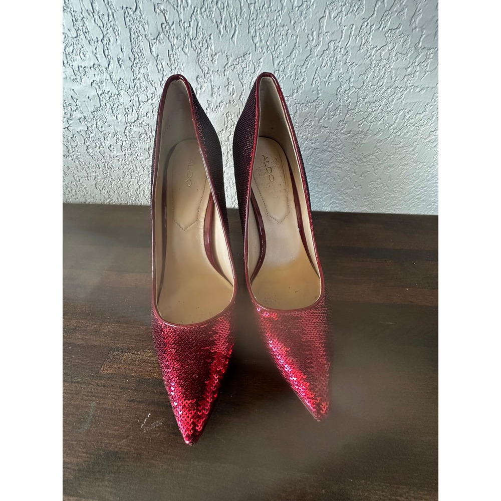 ALDO Stessy 2.0 Red‎ Sequin Stiletto Pointed Toe Heels Women's Size 8 - Picture 2 of 5